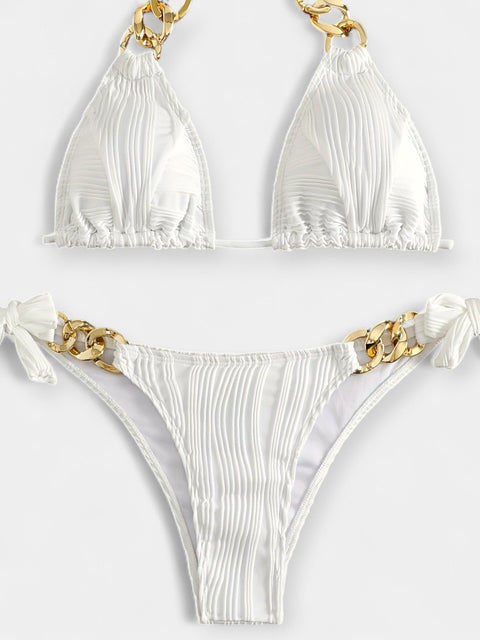 Juostuotas Bikinis Komplektas su Siūlėmis