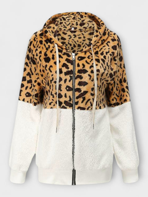 Lea - Fleece džemperis su gobtuvu leopardų raštu